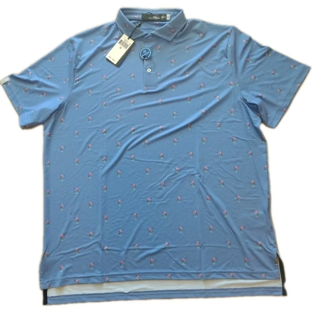 RLX‎ Ralph Lauren Polo Shirt Mens XL Blue Flamingo Golf Wicking Performance NEW